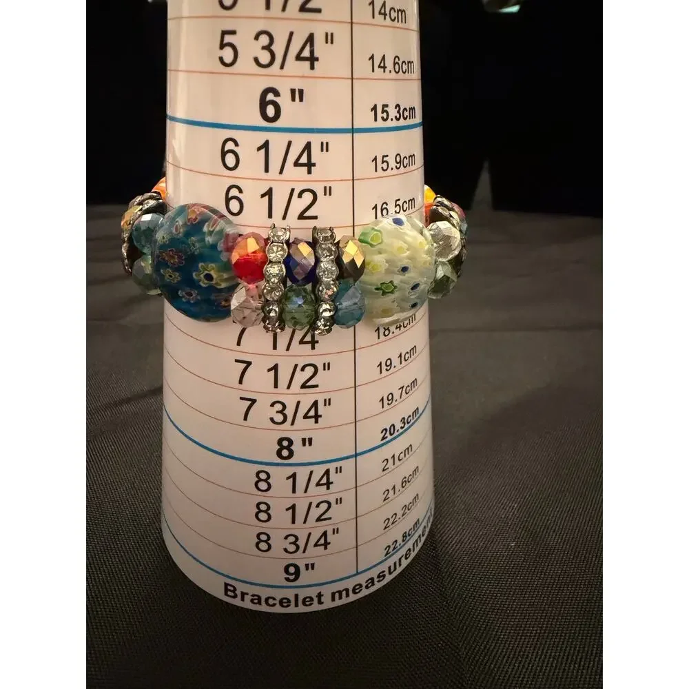 Millefiori glass beads stretch bracelet a traditional floral glasswork technique